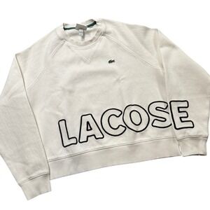 Lacoste Live Sweatshirt Women's 38 White Spell Out Logo Crewneck Boxy Pullover